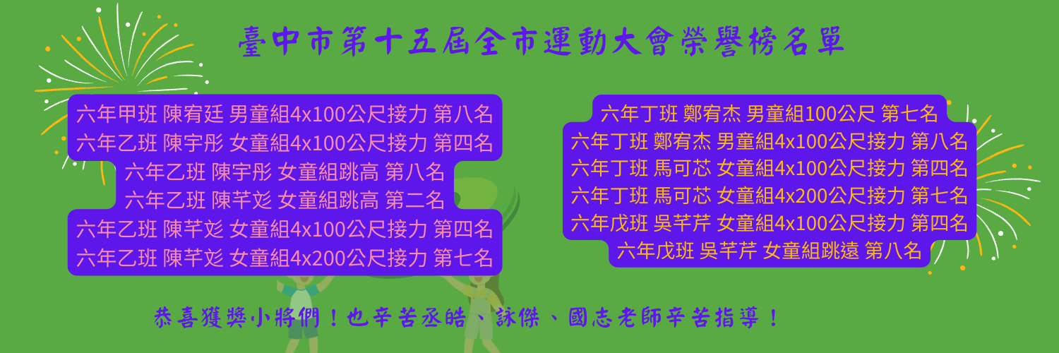 臺中市第十五屆全市運動大會榮譽榜名單
